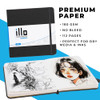 illo Sketchbook 8 x 8 Square Hardcover Sketch Book, (112lb/180gsm) Heavyweight Paper, Ribbon Marker, Back Pocket,