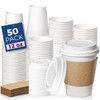 Fit Meal Prep 50 Pack 12 oz Disposable Coffee Cups with Lids, Sleeves, Leak-Proof To Go Coffee Cups with Lids, Durable