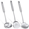 Patelai 3pcs Stainless Steel Wok Spatula and Ladle Set 304 Stainless Steel Cooking Wok Utensils Set Metal Skimmer Tool