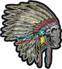 [Large Size] Papapatch Feathered Indian Chief Head Death Skull Biker Motorcycle Jacket Vest Embroidered Sew on Iron on