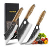 3PCS Butcher Knife Set, Hand Forged 7" Butcher Meat Cleaver, 7" Serbian Chef and 6.5" Viking Knife, Great for Indoor &