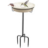 28In Freestanding Birdbaths Bowl Outdoor, Free Standing Garden Bird Bath Bird Feeder Bowl with Metal Stake, Detachable