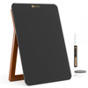 Desktop Black Glass Dry Erase Whiteboard with Reversible Wood Stand, Small Portable White Board Easel for Desk,