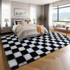 KICMOR Area Rugs for Bedroom Living Room, 4x6 Black and White Fluffy Soft Checkered Rug Fuzzy Shag Shaggy Carpet,
