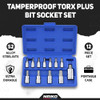 Neiko 10085A Tamperproof Torx Plus Bit Socket Set | 12 Piece | 8 IPR - 60 IPR | 5 Point Star | Cr-V and S2 Steel |