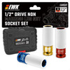 EWK 1/2" Drive Non Marring Lug Nut Socket Set, 17mm 19mm 21mm