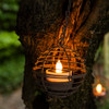 Solar Hanging Lanterns Outdoor Waterproof, Rust Iron Ball Candle Holder with Flickering Solar Powered Tea Lights,