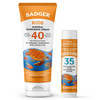 Badger Kids Mineral Sunscreen Combo, SPF 40 Cream + SPF 35 Kids Face Stick, 98% Organic Ingredients with Mineral Zinc