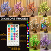 Pooqla RGB Cherry Blossom Tree Light with Remote 28 Colors LED Artificial Flower Bonsai Tree, RGB Table Top Lamp Home
