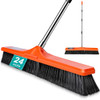 24" Push Broom Outdoor, Heavy Duty Garden Brush Broom with 58" Long Handle