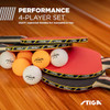 STIGA Performance 4 Player Ping Pong Paddle Set of 4  Table Tennis Rackets, 6  3 Star Orange and White Balls