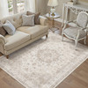 PureCozy Beige 4x5 Washable Area Rug Vintage Oriental Medallion Carpet