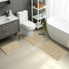HOMEIDEAS Beige Chenille Bathroom Rugs Set of 3, Non Slip Bath Mat