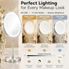 DEIOVWXS Makeup Mirror, Rechargeable Vanity Mirror with 3 Lights, 1X/10X