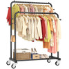 Laiensia Double Rods Garment Rack with Wheels, Clothing Rack for Hanging Clothes,4 Hooks, Multi-functional Bedroom