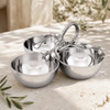Arthur Court Olive Pattern 3 Compartment Serving Bowl - Sand-Cast Aluminum Condiment Dish - 9 Inch Diameter