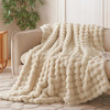 COOVA Faux Fur Throw Blanket for Couch, Cozy Soft and Fuzzy Plush Rabbit Fur Bubble Blanket for Sofa Bedroom Living