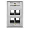 Leviton 4-Port Angled Stainless Steel QuickPort Single Gang Wallplate with ID Windows, 43081-1L4, White