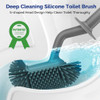 HAMITOR Toilet Bowl Brush Holder Set: Silicone Toilet Cleaner Brush with Curved Design Deep Cleaning Compact Hidden