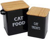 Pethiy Cat Food and Treats Containers Set with Scoop for Cats or Dogs -Tight Fitting Wood Lids - Coated Carbon Steel -
