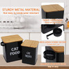 Pethiy Cat Food and Treats Containers Set with Scoop for Cats or Dogs -Tight Fitting Wood Lids - Coated Carbon Steel -