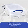Really Useful Box 4 Liter Plastic Stackable Storage Container w/Snap Lid & Built-In Clip Lock Handles for Home &