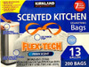 Kirkland Signature Flex-Tech 13-Gallon Scented Kitchen Trash Bags - 200 Count, White