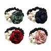Lovef 4Pcs Korean Fashion Pearl Hair Rope Rose Flower Rhinestone Hair Ties Jewelry Rubber Band
