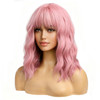Beron 14 Inches Pink Wig For Women Girls Short Curly Synthetic Wig With Bangs Lovely Pink