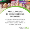 NaturesPlus Animal Parade Vitamin D3 Childrens Chewables - Black Cherry Flavor - 90 Animal-Shaped Tablets - Gluten Free, Vegetarian, Hypoallergenic