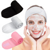 Whaline 3Pcs Spa Facial Headband Make Up Terry Cloth Headband Adjustable Washable Towel For Shower Makeup Face Washing Skincare Facial