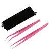 Hotop 2 Pieces Straight And Curved Tip Tweezers Eyelash Extension Tweezers Stainless Steel False Lash Application Tools Pink