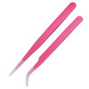 Hotop 2 Pieces Straight And Curved Tip Tweezers Eyelash Extension Tweezers Stainless Steel False Lash Application Tools Pink
