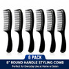 Luxxii 6 Pack 8 Inch Black Styling Essentials Round Handle Comb Pocket Dressing Comb Dresser Comb For Wet Or Dry Hair Pocket Dressing Comb