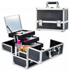 Joligrace 3 Tray Makeup Case With Mirror And Brush Holder 11.6 Shine Black