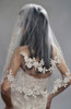 Kercisbeauty Wedding Bridal Lace Double Layer Appliques Edge Veil Drop With Hair Comb Flower Lace And Pearl Chapel Hair Accessories Ivory