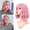 Vckovcko Pink Wavy Wig With Air Bangs Women S Short Wigs Curly Wavy Shoulder Length Synthetic Wig For Women Daily Use Colorful Wigs 12