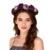 June Bloomy Women Rose Floral Crown Hair Wreath Leave Flower Headband With Adjustable Ribbon Purple