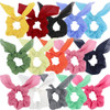 15Pcs Chiffon And Silk Scrunchies With Bow Knots Bright Color Ponytail Holders Rabbit Ear Hair Accessories For Girls And Teens