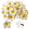 50Pcs 2.5 White Foam Hawaiian Frangipani Artificial Plumeria Flower Hat Hair Clips For Home Bridal Wedding Tropical Party Beach Vacation