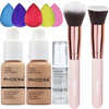 Phoera Foundation 104 And 105 And Face Primer Liquid Full Coverage Foundation Set Foundation Brush Powder Brush 5 Makeup Sponge 30Ml Phoera