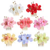 Insowni 8 Pack Hawaiian Luau Party Wedding Bridal Headpiece Artificial Fake Silk Hibiscus Flower Gold Hair Side Combs Clips Pins Barrettes