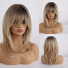 Alanhair Ombre Blonde Wigs For Women Haircube Shoulder Length Wig With Bangs Dark Roots To Blonde Synthetic Hair Layered Wigs Heat Resistant