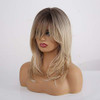 Alanhair Ombre Blonde Wigs For Women Haircube Shoulder Length Wig With Bangs Dark Roots To Blonde Synthetic Hair Layered Wigs Heat Resistant