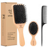 Boar Bristle Hair Brush And Comb Set For Women Men Kids Best Natural Wooden Paddle Hairbrush And Small Travel Styling Brush For Wet Or Dry
