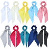 Lawie 10 Pack Colorful Solid Satin Long Hair Ribbons Knotted Hair Bows Long Tails Scrunchies Scarf Hair Ties Headbands Elastics Rubber