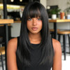 Huaisu Black Wig With Bangs Synthetic High Density Straight Wig For Women