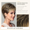 Sevencolors Short Dark Brown Mixed Blonde Pixie Cut Wigs For Women Synthetic Layered Highlight Wigs With Bangs Natural Hair Replacement Wig