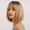 Haircube Blonde Bob Wig With Bangs Short Bob Wigs For Women Short Blonde Wig With Dark Roots Heat Resistant Synthetic Wig Natural Looking