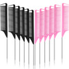 Patelai 12 Pcs Rat Tail Comb For Parting Braiding Hair Pink Black